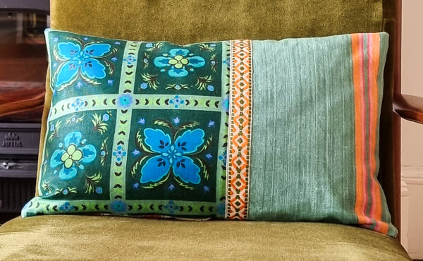 Blue and Green linen cushion