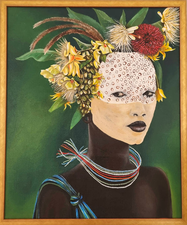 Suri Woman with flowers and leaves