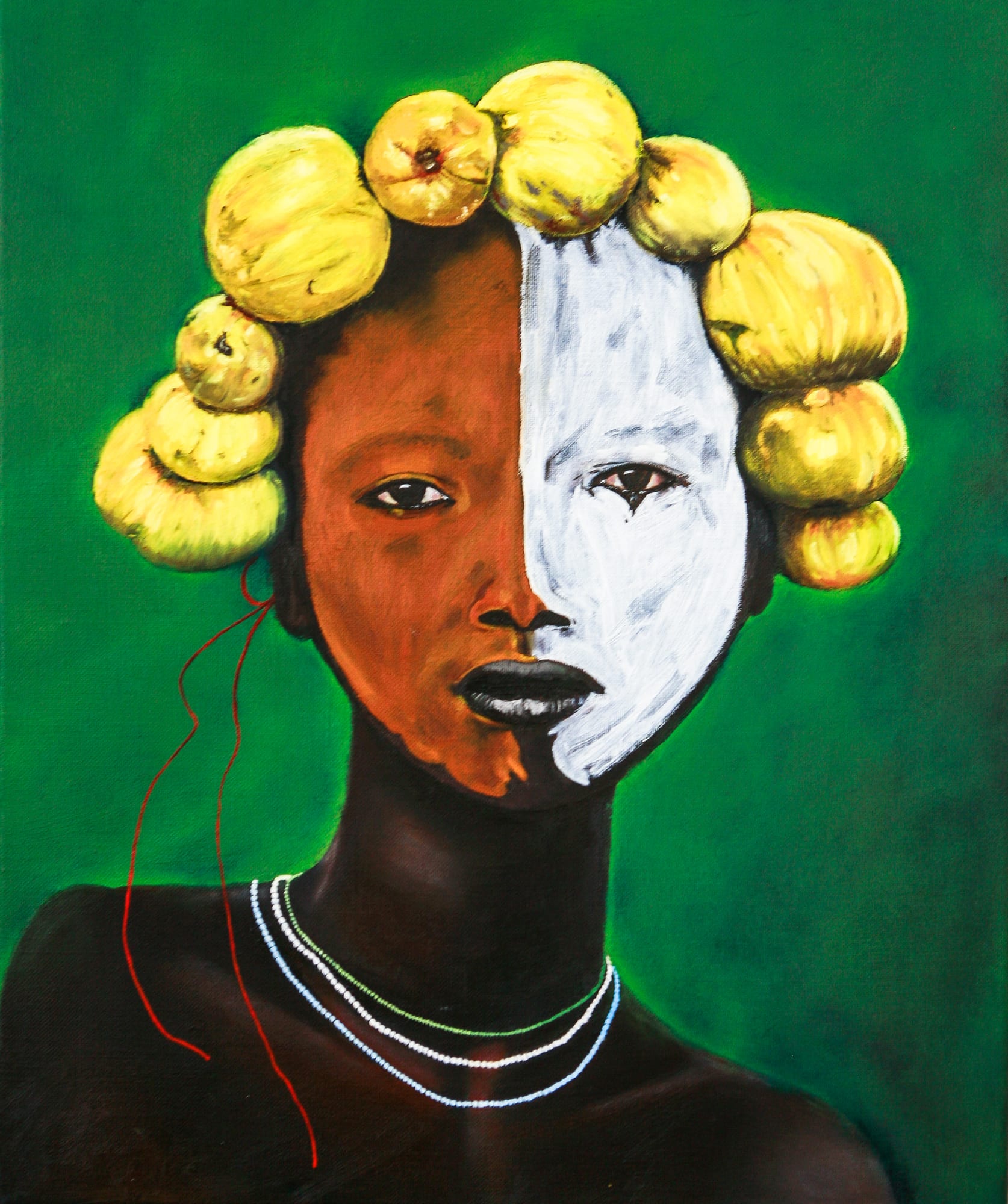 Suri Woman with Calabashes, painting by Henri Davies